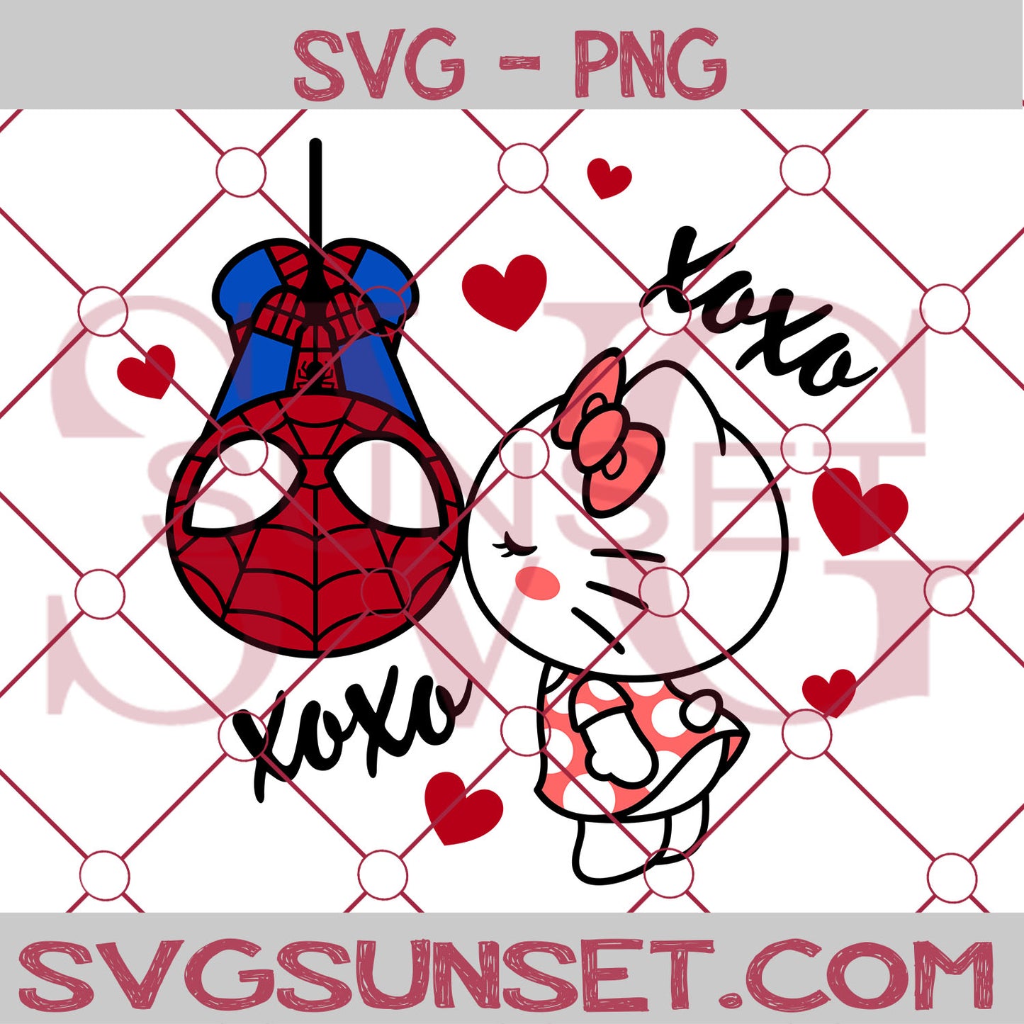 Spider Man Kissing Hello Kitty SVG, Hello Kitty Valentine Svg