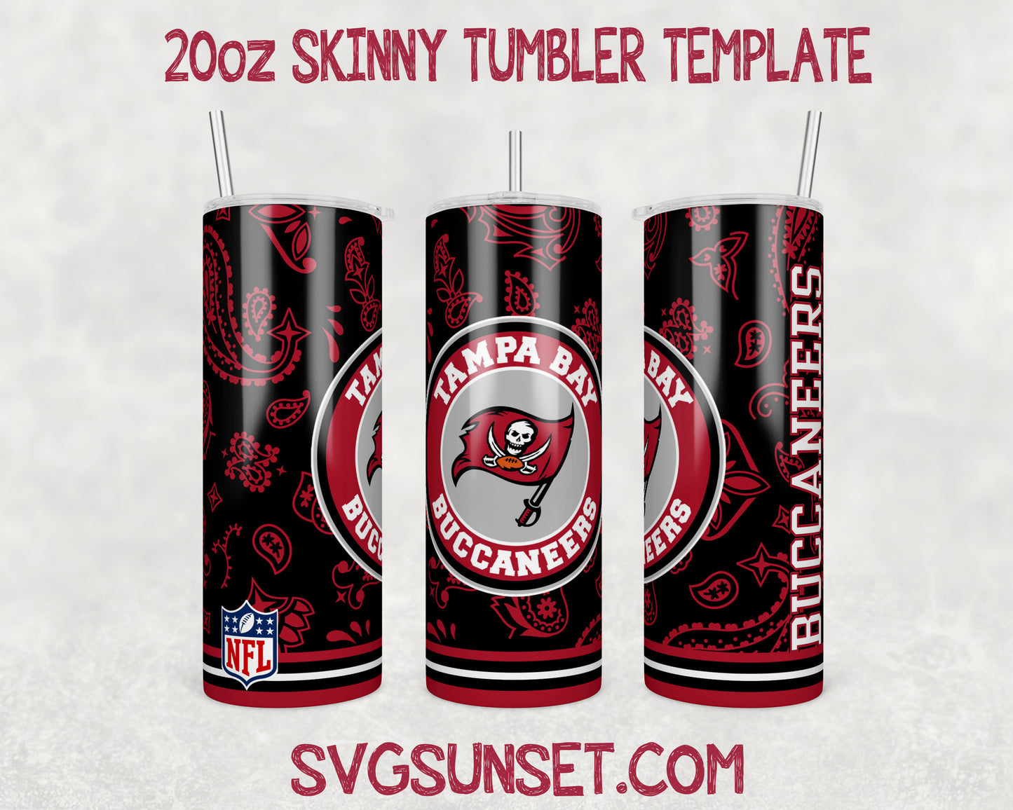 Tampa Bay Buccaneers Football Paisley Style Tumbler Wrap PNG, Tampa Bay Buccaneers Tumbler Wrap