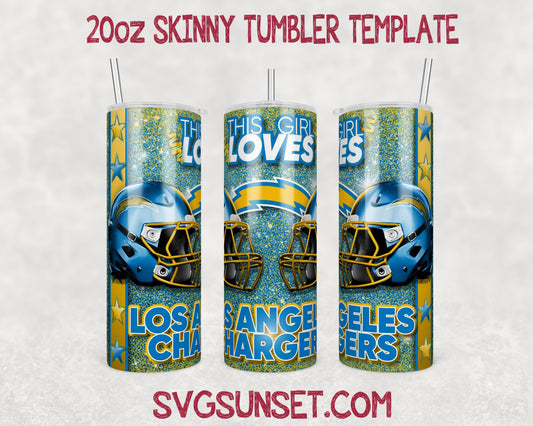 This Girl Loves Los Angeles Chargers 20oz Tumbler Wrap PNG, Los Angeles Chargers 20oz Tumbler Wrap