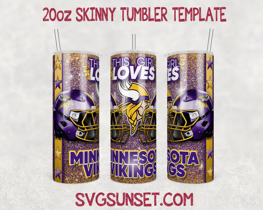 This Girl Loves Minnesota Vikings 20oz Tumbler Wrap PNG, Minnesota Vikings 20oz Tumbler Wrap