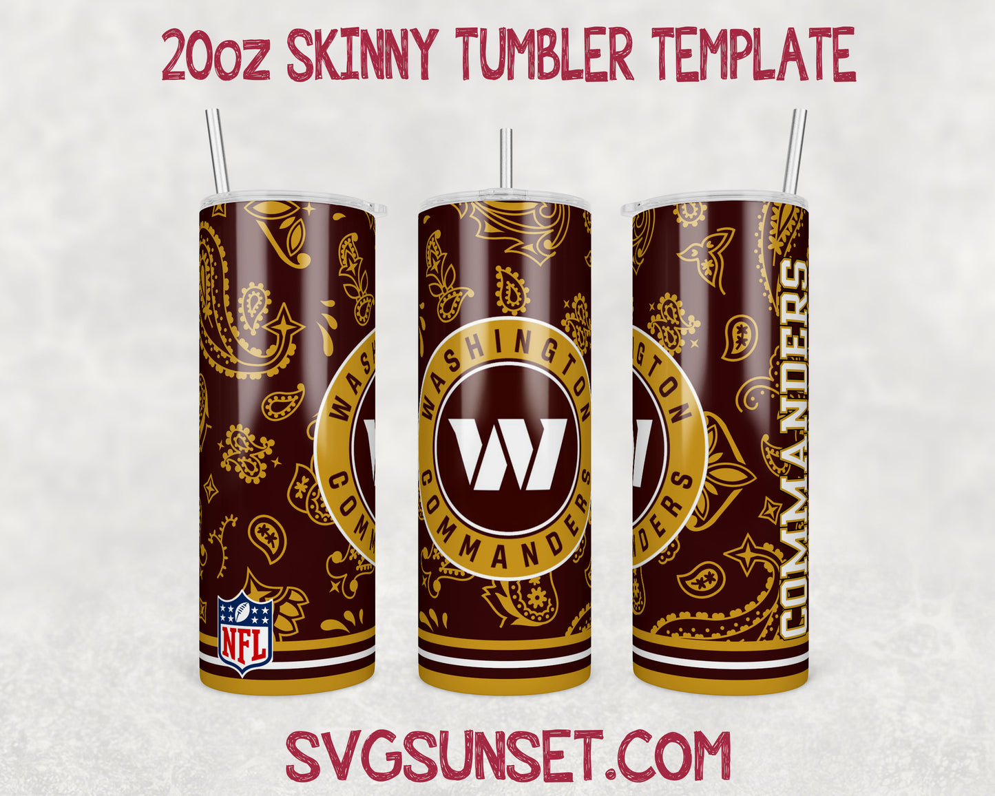 Washington Commanders Football Paisley Style Tumbler Wrap PNG, Washington Commanders Tumbler Wrap