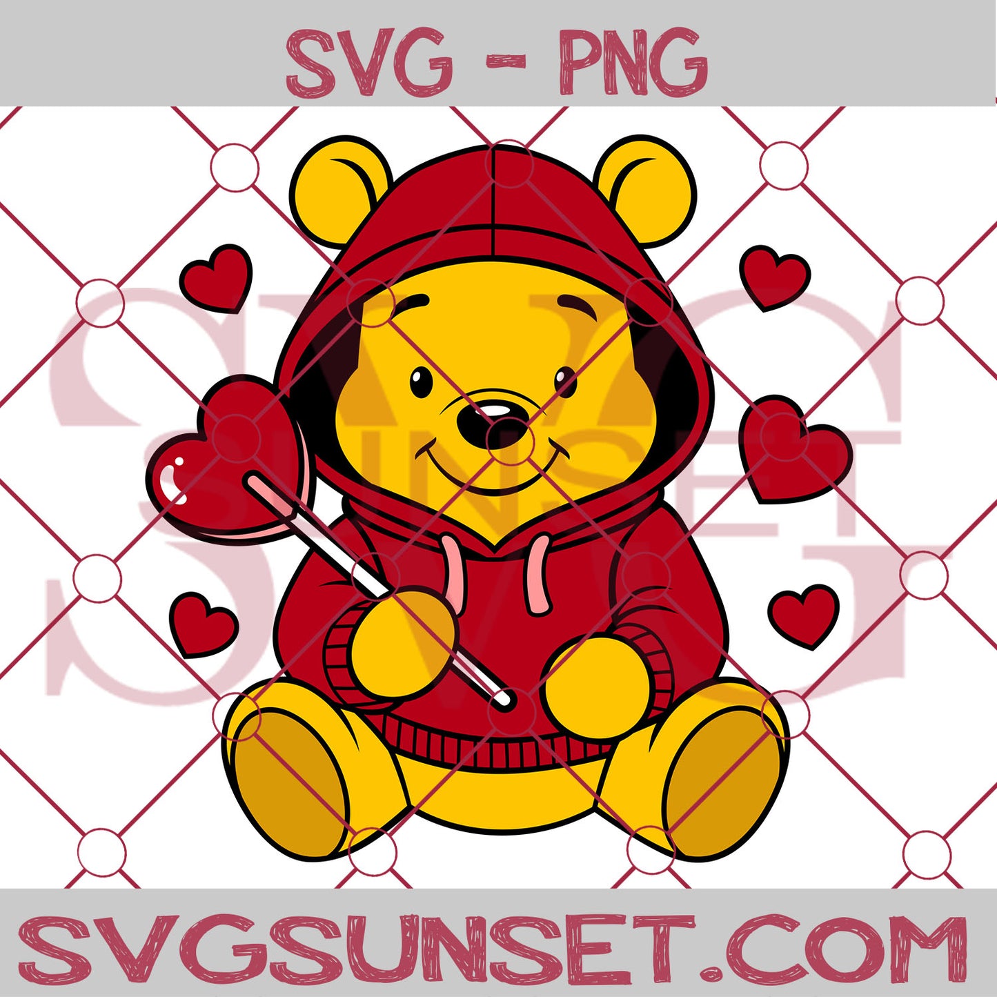 Winnie the Pooh Candy Heart SVG, Valentine Day SVG